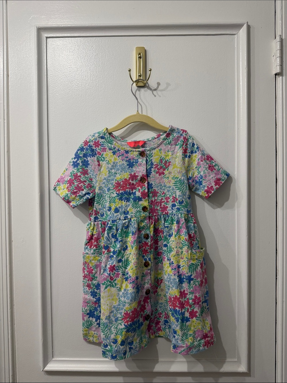 Joules Floral Button-Front Dress in Pink, Blue, Yellow, Green
